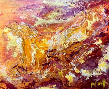 Pintura titulada "Scène Volcanique" por Nathalie Morin, Obra de arte original, Acrílico Montado en Bastidor de camilla de ma…