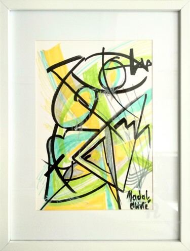 Peinture intitulée "OEUVRE UNIQUE "YELL…" par Nathalie Nadal-Olivié, Œuvre d'art originale, Marqueur Monté sur Panneau de bo…