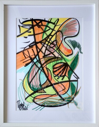 Zeichnungen mit dem Titel "OEUVRE UNIQUE "SHEL…" von Nathalie Nadal-Olivié, Original-Kunstwerk, Marker Auf Holzplatte montie…