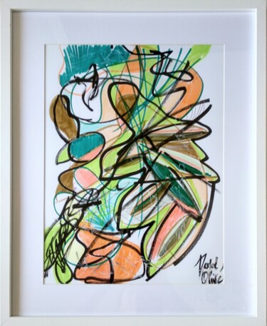 Drawing titled "OEUVRE UNIQUE "FREE…" by Nathalie Nadal-Olivié, Original Artwork, Marker Mounted on Wood Panel