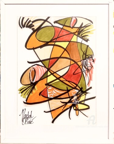 Zeichnungen mit dem Titel "OEUVRE UNIQUE "AUTU…" von Nathalie Nadal-Olivié, Original-Kunstwerk, Marker Auf Holzplatte montie…