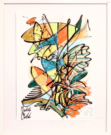 Drawing titled "OEUVRE UNIQUE "AQUA"" by Nathalie Nadal-Olivié, Original Artwork, Marker Mounted on Wood Panel