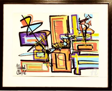 Zeichnungen mit dem Titel "OEUVRE UNIQUE "CARR…" von Nathalie Nadal-Olivié, Original-Kunstwerk, Marker