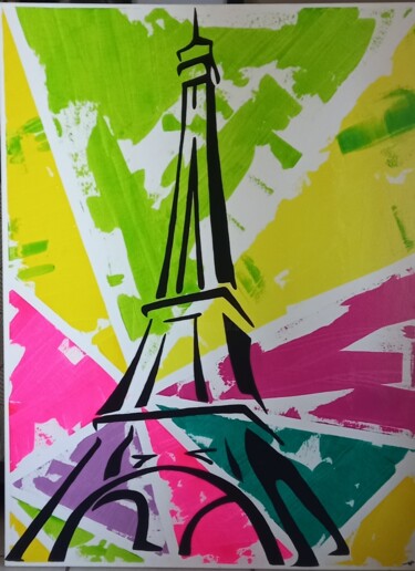 Painting titled "LOVE PARIS" by Nathalie Pellissier, Original Artwork, Acrylic Mounted on Wood Stretcher frame
