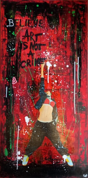 Картина под названием "Art is not a crime" - Nathalie Pellissier, Подлинное произведение искусства, Акрил Установлен на Дере…