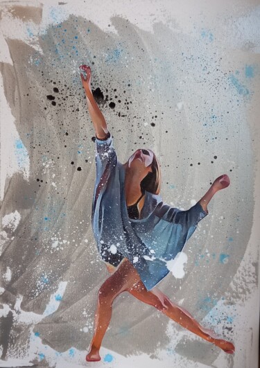 Painting titled "Blue Dance" by Nathalie Pellissier, Original Artwork, Acrylic Mounted on Wood Stretcher frame