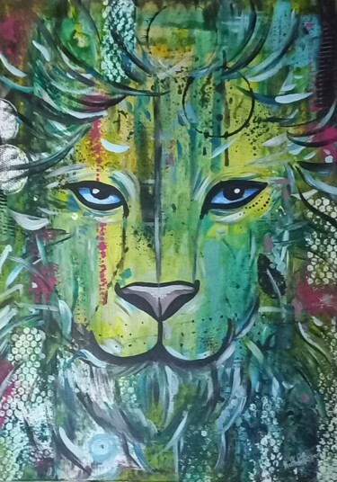 Painting titled "THE KING" by Nathalie Pellissier, Original Artwork, Acrylic Mounted on Wood Stretcher frame
