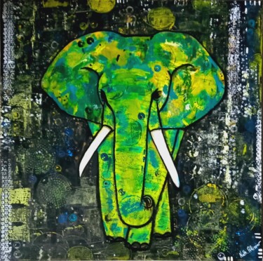 Painting titled "Eléphant" by Nathalie Pellissier, Original Artwork, Acrylic Mounted on Wood Stretcher frame