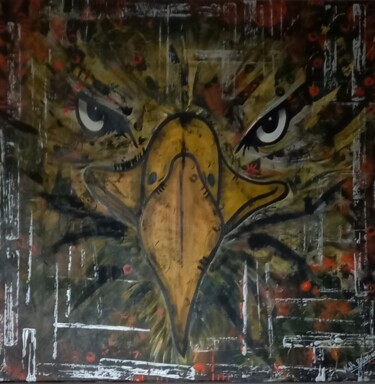 Painting titled "Golden Eagle" by Nathalie Pellissier, Original Artwork, Acrylic Mounted on Wood Stretcher frame