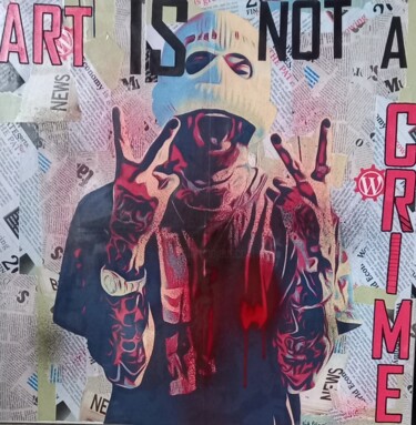 "ART IS NOT A CRIME 2" başlıklı Kolaj Nathalie Pellissier tarafından, Orijinal sanat, Kolaj Ahşap Sedye çerçevesi üzerine mo…