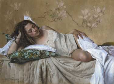 Рисунок под названием "L'âme en fleurs" - Nathalie Picoulet, Подлинное произведение искусства, Пастель Установлен на картон