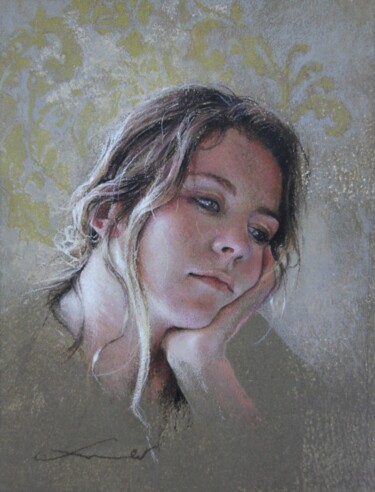 Portrait n°1 Drawing titled "Portrait n°1" by Nathalie Picoulet, Original Artwork, Pastel Mounted on Cardboard