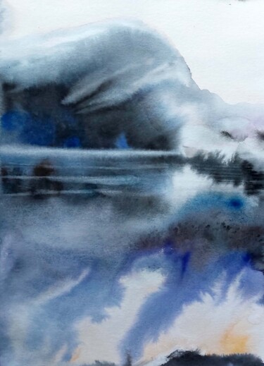 Painting titled "Silence bleu" by Nathalie Seignan, Original Artwork, Watercolor
