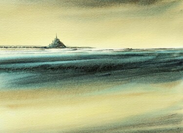 Painting titled "Mont St Michel 1" by Nathalie Seignan, Original Artwork, Watercolor