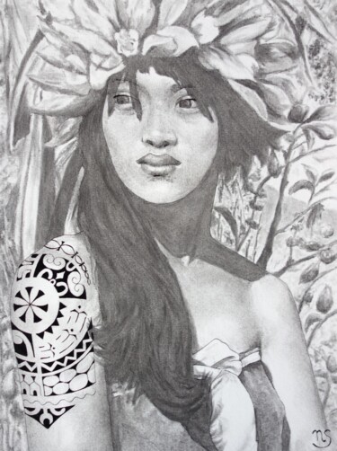 Desenho intitulada "Songe tropical" por Nathalie Setea, Obras de arte originais, Carvão