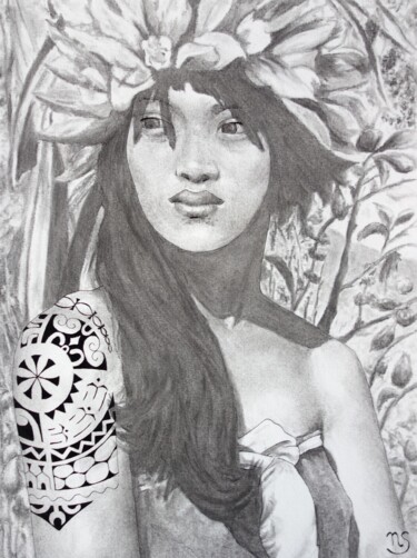 Drawing titled "Songe tropical" by Nathalie Setea, Original Artwork, Charcoal