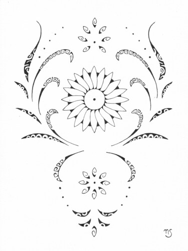 Disegno intitolato "Floral" da Nathalie Setea, Opera d'arte originale, Inchiostro