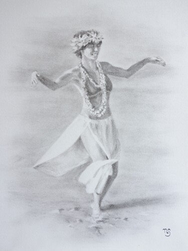Tekening getiteld "Danse avec le vent" door Nathalie Setea, Origineel Kunstwerk, Houtskool