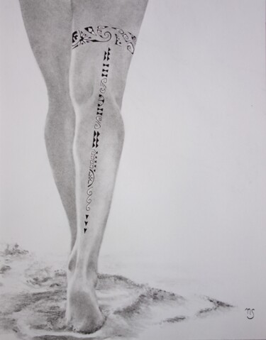 Drawing titled "Promenade tattoo" by Nathalie Setea, Original Artwork, Charcoal