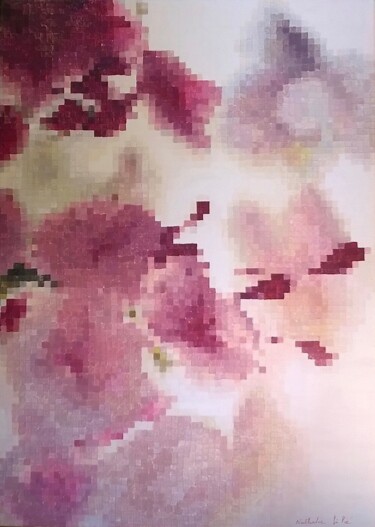 Картина под названием "3- Pixels flowers" - Nathalie Si Pié, Подлинное произведение искусства, Акрил
