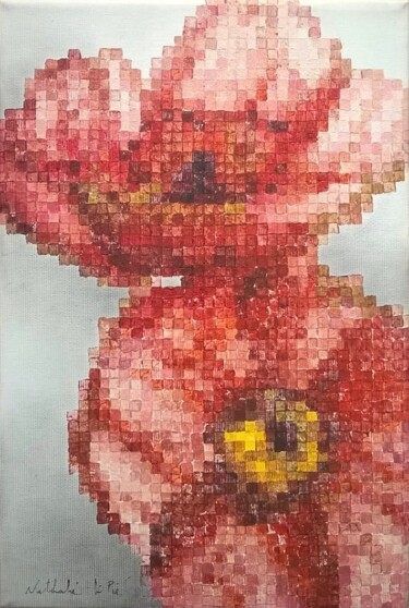 Картина под названием "10- Pixels flowers" - Nathalie Si Pié, Подлинное произведение искусства, Акрил