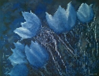 Painting titled "11- Pixels flowers" by Nathalie Si Pié, Original Artwork, Acrylic