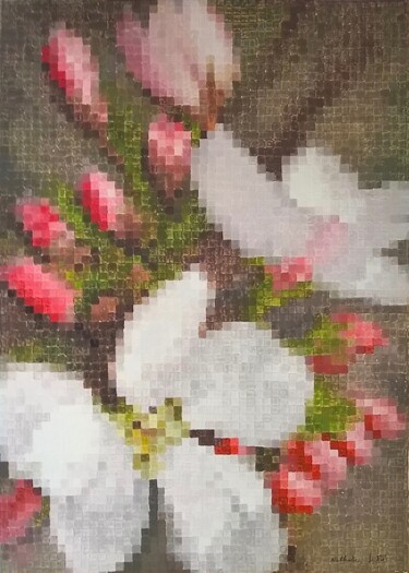 Картина под названием "12- Pixels flowers" - Nathalie Si Pié, Подлинное произведение искусства, Акрил