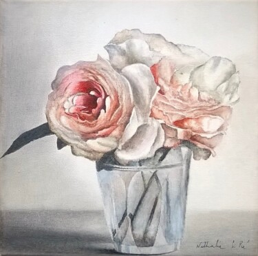 Pittura intitolato "Roses dans un verre" da Nathalie Si Pié, Opera d'arte originale, Acrilico