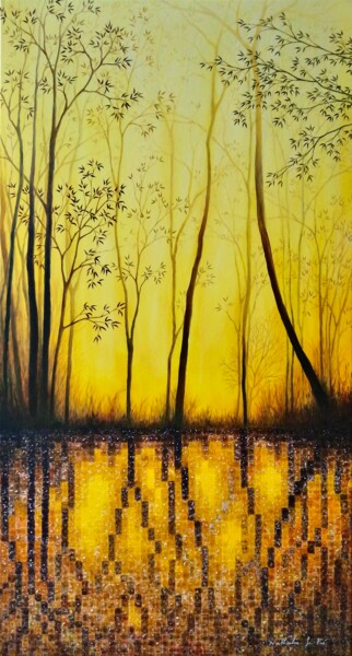 Painting titled "Forest of Light/For…" by Nathalie Si Pié, Original Artwork, Oil