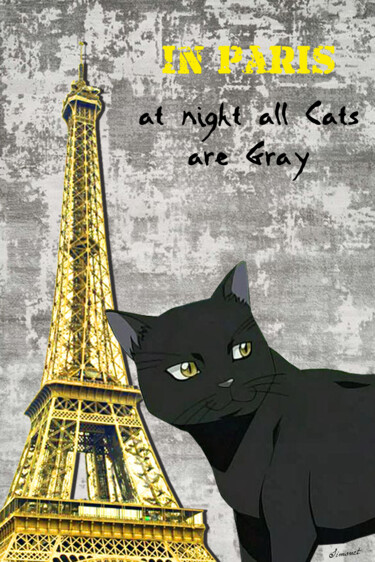 Arte digitale intitolato "Chat noir à Paris" da Nathalie Simonet, Opera d'arte originale, Fotomontaggio