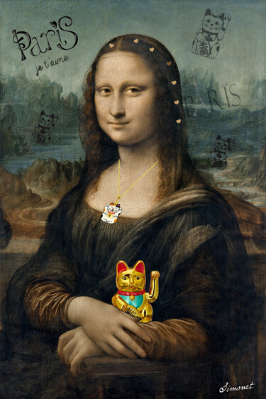 Digital Arts titled "Mona Lisa vs Maneki…" by Nathalie Simonet, Original Artwork, Photo Montage