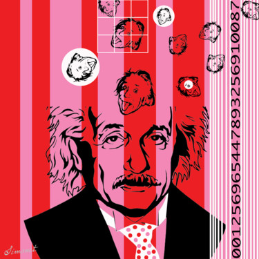 Arte digitale intitolato "Einstein voit rouge" da Nathalie Simonet, Opera d'arte originale, Fotomontaggio