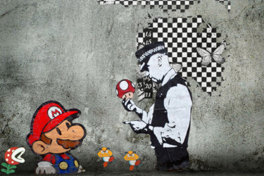 Arts numériques intitulée "Mario et le policier" par Nathalie Simonet, Œuvre d'art originale, Photo montage