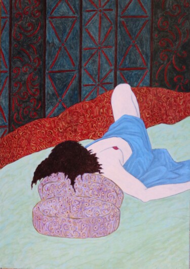 Peinture intitulée "Nu allongé" par Nathalie Sorroche, Œuvre d'art originale, Huile