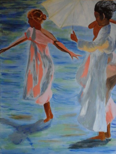 Painting titled "L'heure du bain" by Nathalie Soucek, Original Artwork, Acrylic