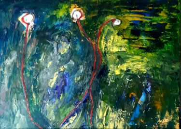 Painting titled "les petites lumières" by Nathalie Straseele, Original Artwork, Oil