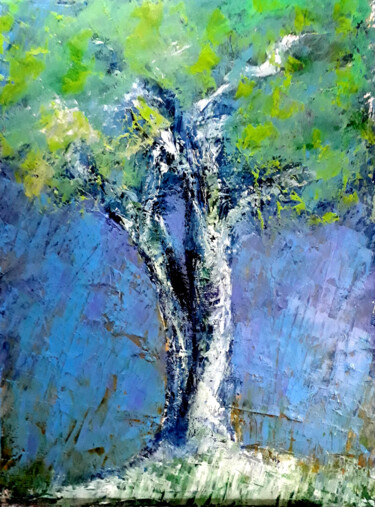 Painting titled "Spring twin tree" by Nathalie Straseele, Original Artwork, Oil