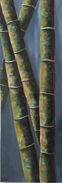 Peinture intitulée "" Les bambous"" par Nathalie Troalen, Œuvre d'art originale, Huile