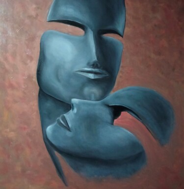 Pittura intitolato "Masques" da Nathalie Venant, Opera d'arte originale, Olio Montato su Telaio per barella in legno