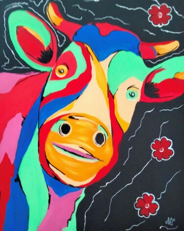 Painting titled "Ma Vache" by Nathalie Venant, Original Artwork, Acrylic Mounted on Wood Stretcher frame