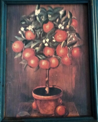 Peinture intitulée "Mon oranger" par Nathalie Venant, Œuvre d'art originale, Huile Monté sur Panneau de bois
