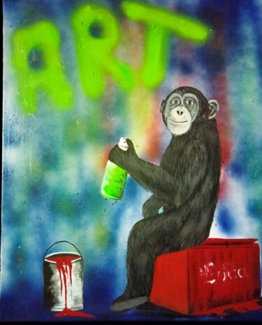 Schilderij getiteld "L ART DU SINGE" door Nathalie Venant, Origineel Kunstwerk, Acryl