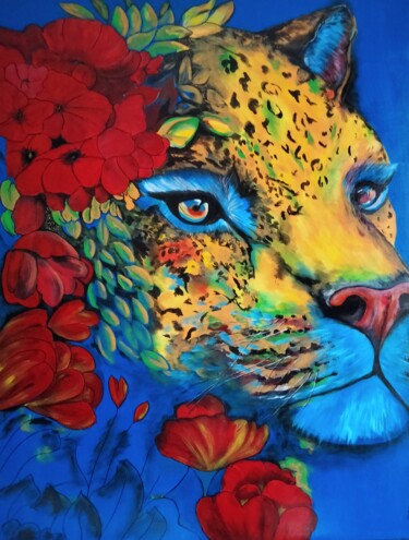 "Jungle Bleu" başlıklı Tablo Nathalie Venant tarafından, Orijinal sanat, Akrilik Ahşap Sedye çerçevesi üzerine monte edilmiş