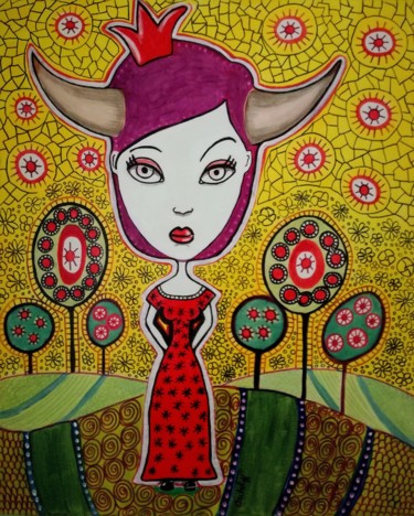 Peinture intitulée "La Femme Belier" par Nathalie Cartel, Œuvre d'art originale