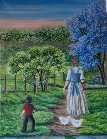 Une fermière Peinture intitulée "Une fermière" par Nathalie Choury, Œuvre d'art originale, Huile