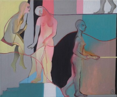 Pittura intitolato "Les acrobates" da Nathalie Gautier, Opera d'arte originale, Olio