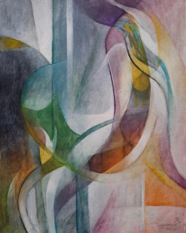 Painting titled "Capricorne" by Nathalie Gautier, Original Artwork, Watercolor Mounted on Cardboard