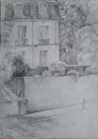 Dessin intitulée "La belle maison de…" par Nathalie Gautier, Œuvre d'art originale, Crayon