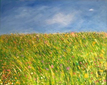 Ζωγραφική με τίτλο "Fleurs du ciel" από Nathalie Le Guillou, Αυθεντικά έργα τέχνης, Λάδι Τοποθετήθηκε στο Ξύλινο φορείο σκελ…