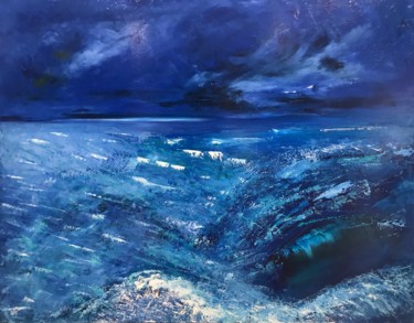 Painting titled "Mer agitée" by Nathalie Le Guillou, Original Artwork, Oil